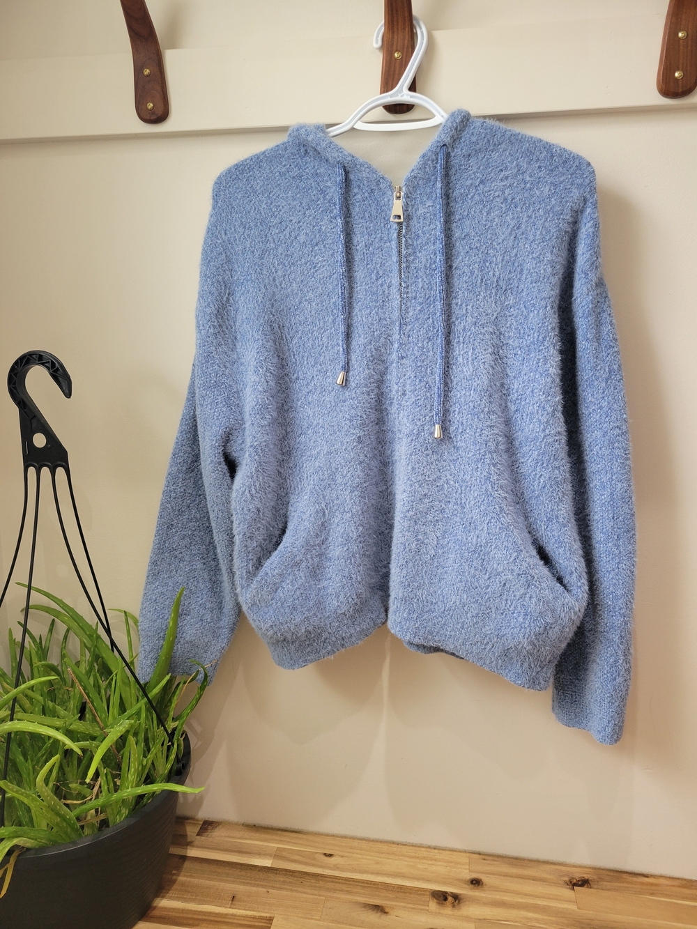 QED London Blue Fuzzy Full-Zip Hoodie
